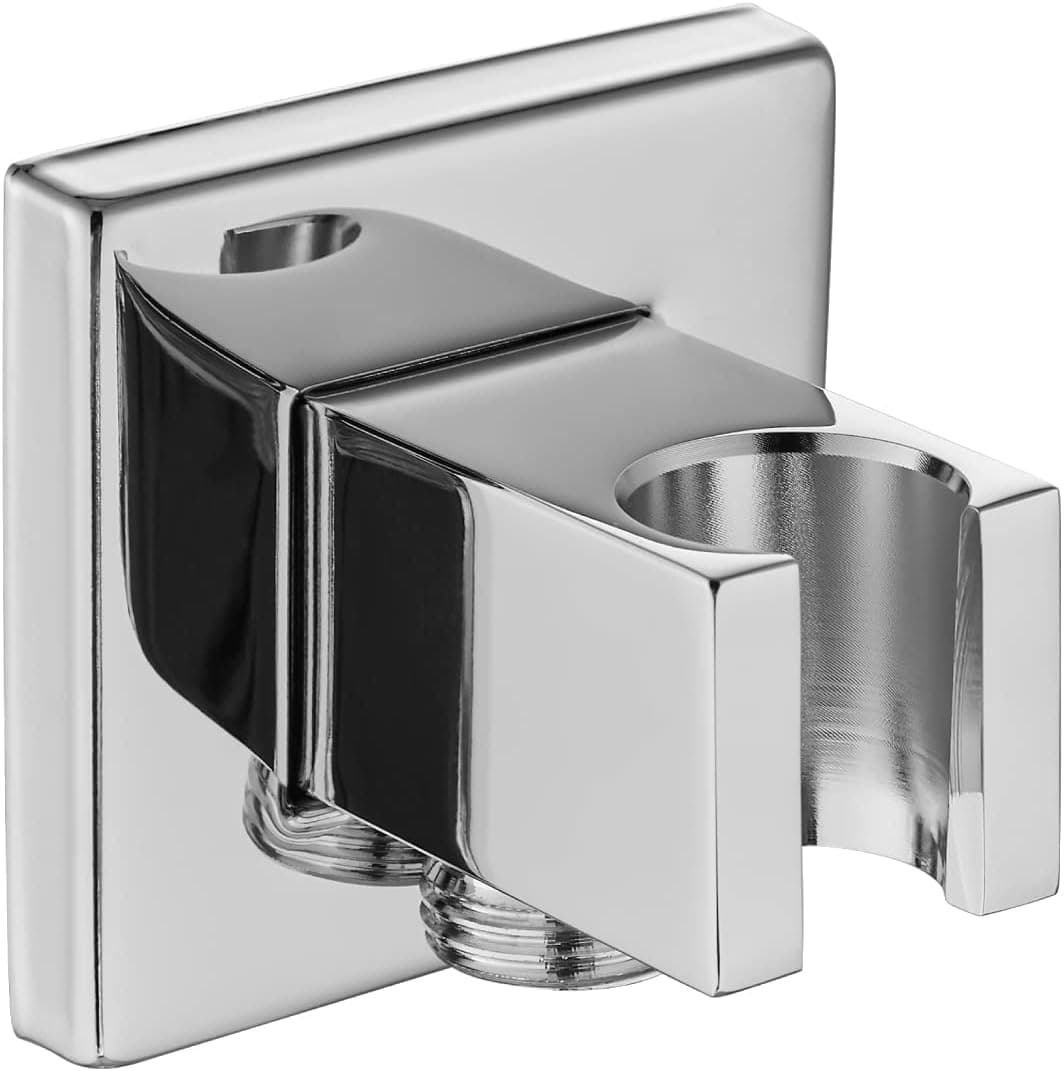 Shower Wand Bracket Supply Hose Connector Polished Chrome Shower Hand Holder Wall Mount Handheld Arm Modern Shower Hose Holder with a Square Cover Brass Heyalan