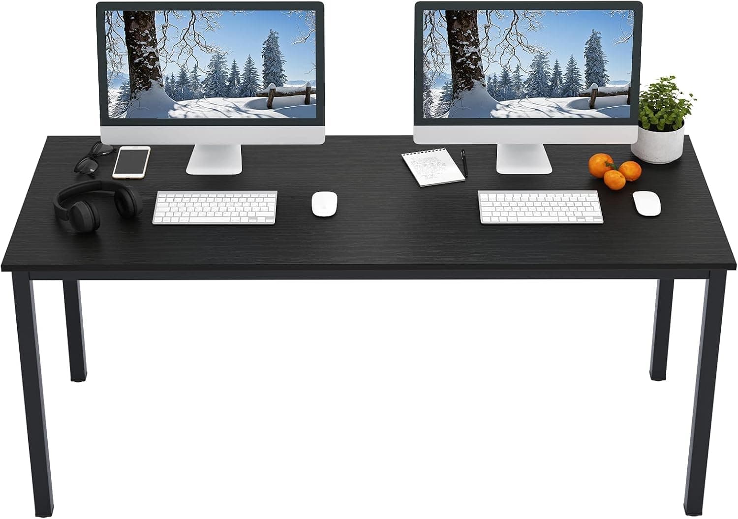 DlandHome 63 inches X-Large Computer Desk, Composite Wood Board, Decent and Steady Home Office Desk/Workstation/Table, BS1-160BB Black Walnut and Black Legs, 1 Pack