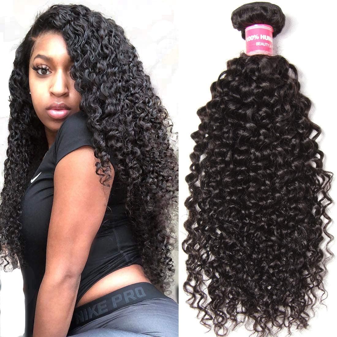 Ali Julia Brazilian Virgin Curly Hair 1 Bundle Weave 8A Grade 100% Unprocessed Human Hair Weft Extensions Natural Color 95-100g/pc (18inch)