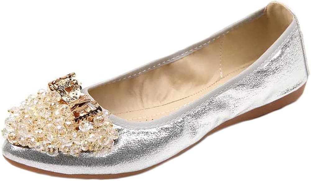 Tcesud Women's Foldable Ballet Flat Shoes Butterfly Rhinestone Slip on Comfortable Flats Dress Shoes