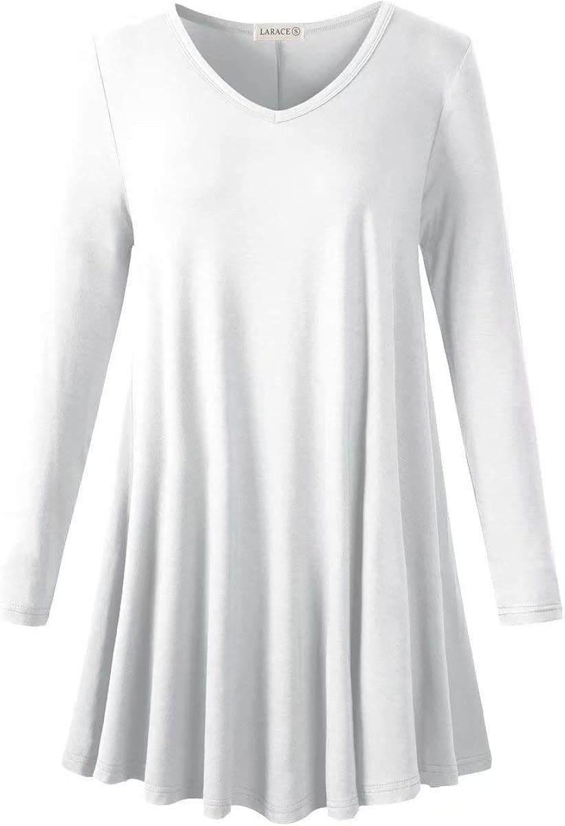 LARACE Long Sleeve Tunics Tops Plus Size for Women V Neck Loose Fit Flowy Clothing for Leggings