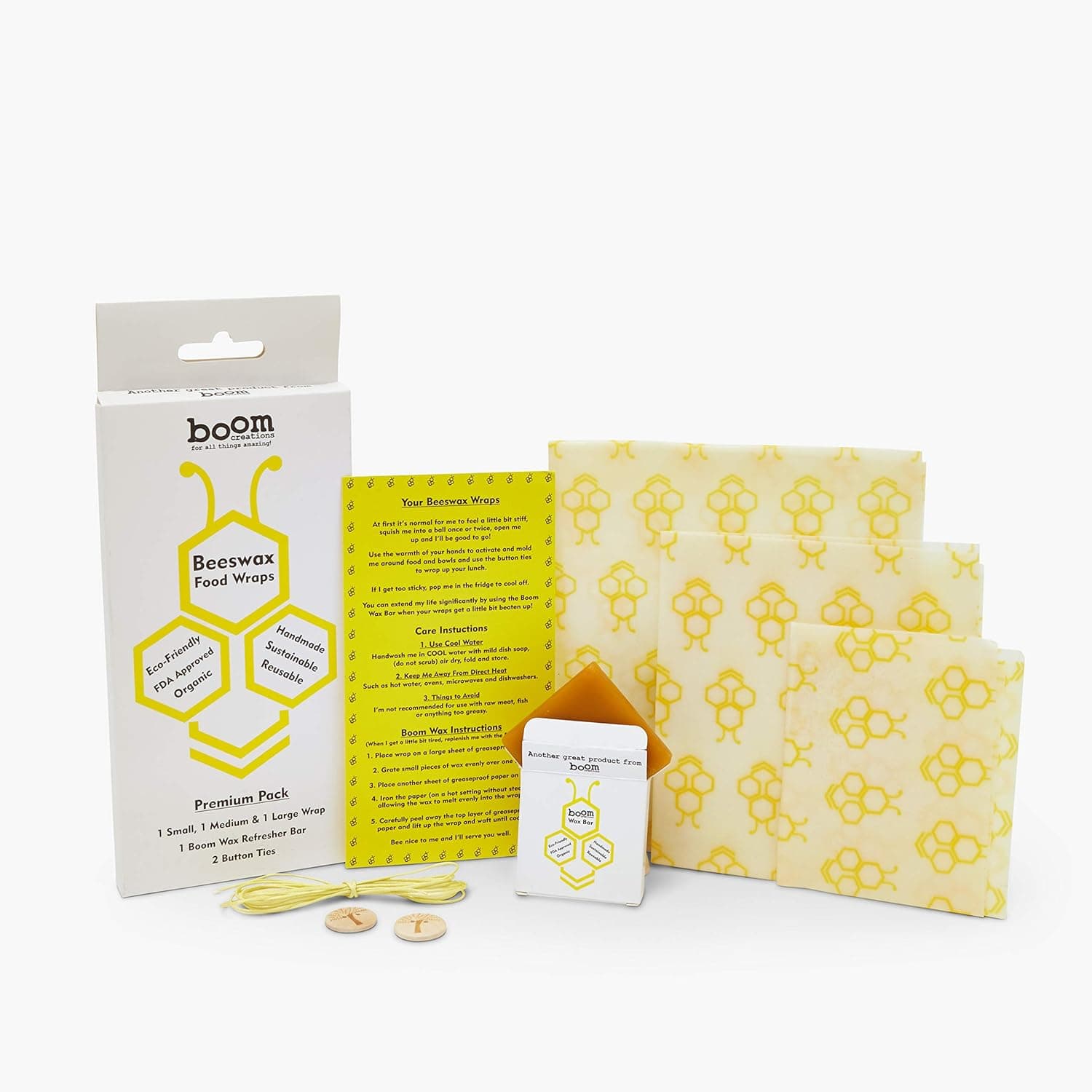 Beeswax Food Wrap - Reusable Eco Friendly Kitchen Storage, use Bees Wax wrap for Leftovers, Bread, Snacks, Sandwiches, No Waste - Sustainable Food Saver, Plastic Free Alternative to cling wrap 3 pack