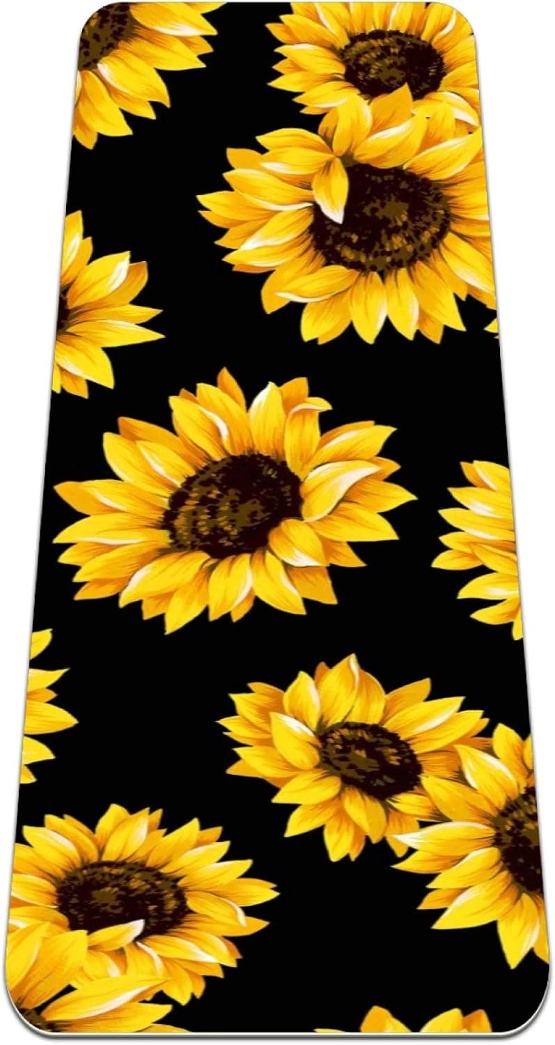 imobaby Non-Slip Yoga Mat Sunflower Floral Print Workout Mat for for Women&Girls Exercise Mat Soft Pilates Mats 72x24in,1/4-Inch Thick