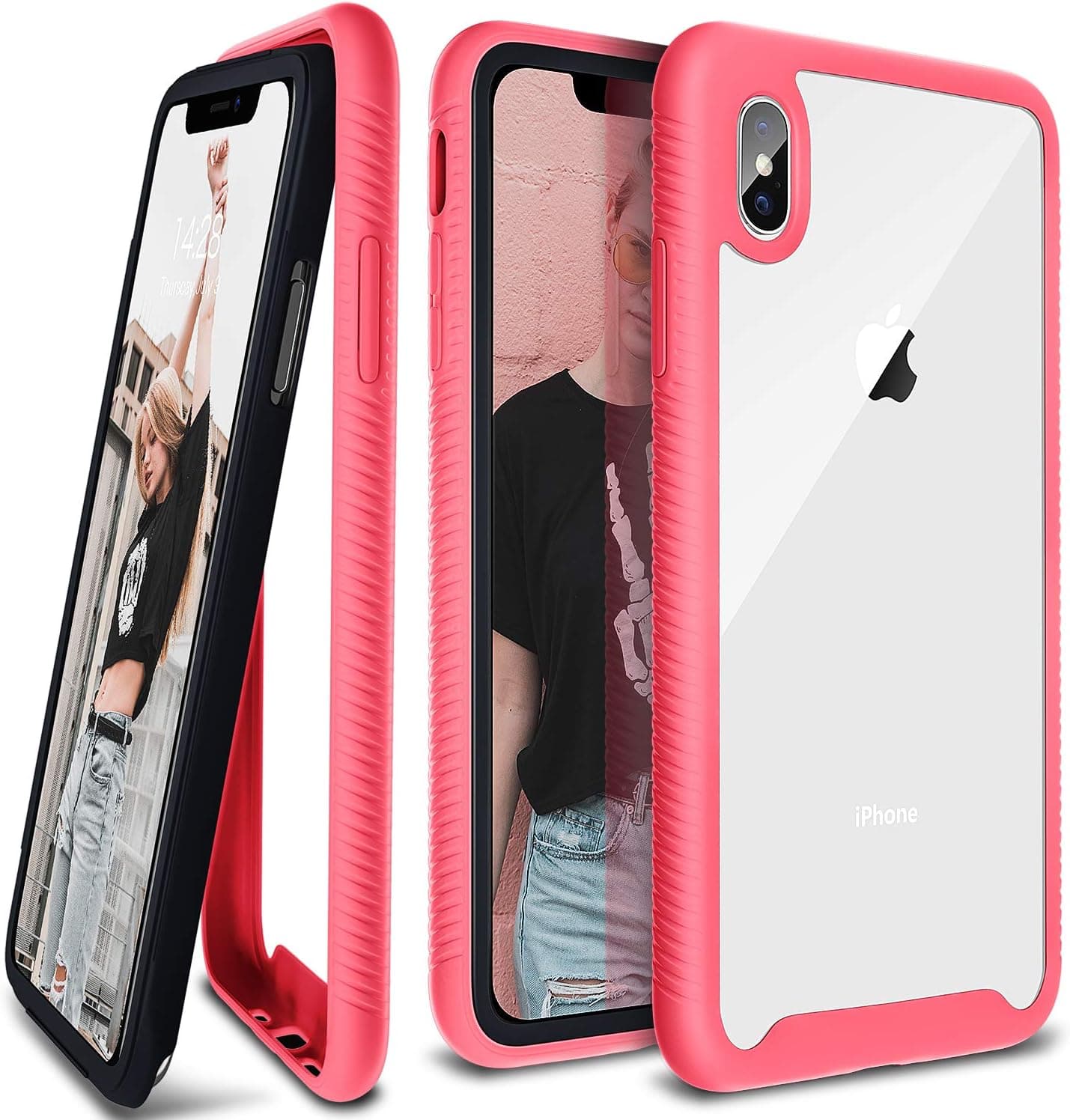 ANSIWEE iPhone Xs Max Case, Scratch Resistant Full Body Hard Clear Back Shock Drop Proof Impact Resist Extreme Durable Protective Cover Case for iPhone Xs Max 6.5 Inch 2018 Release (Pink Red)
