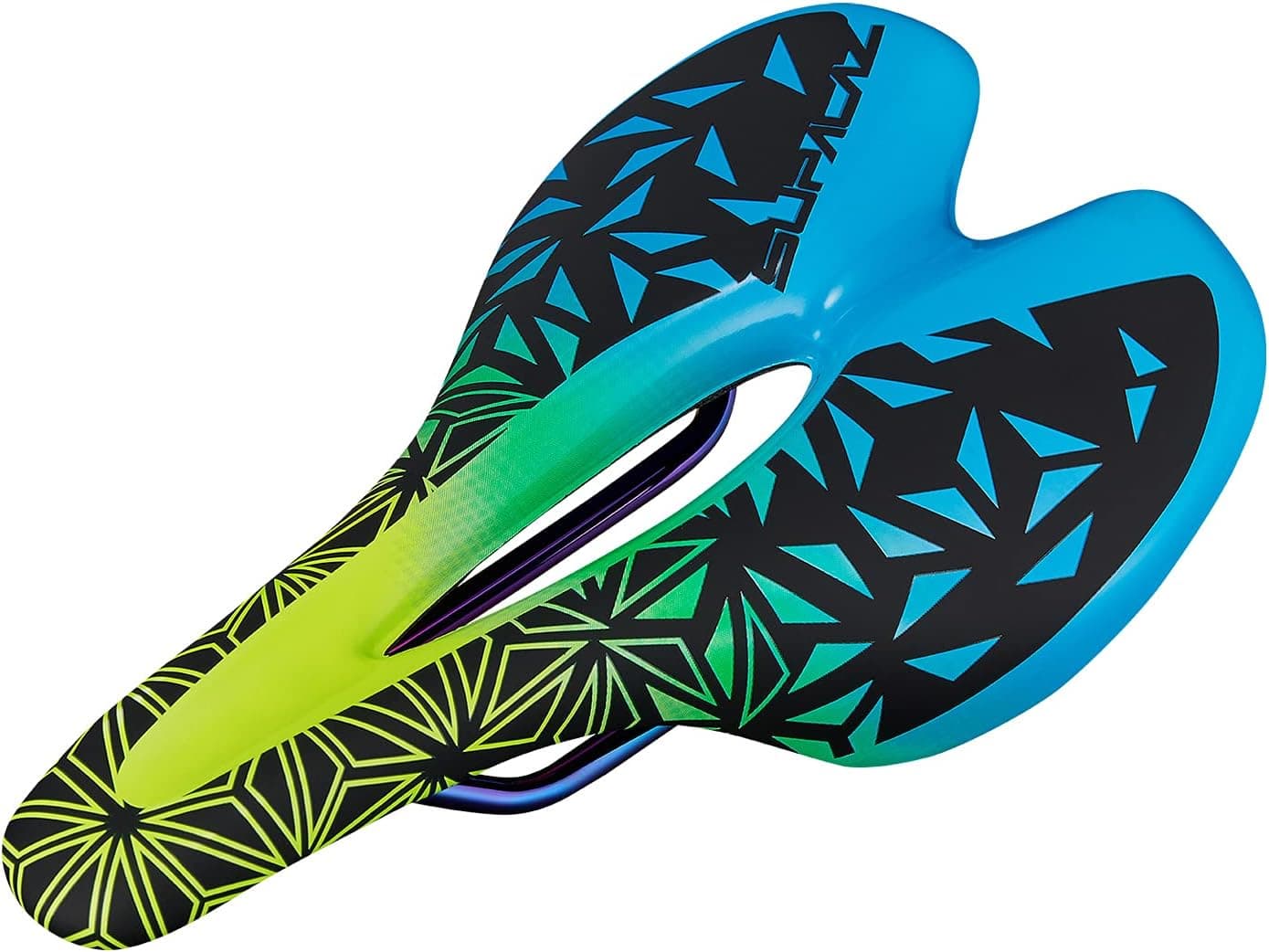 Supacaz Ignite Ti Saddle Neon Yellow/Blue Fade 143 mm, Men, Yellow and Blue, Extra Large