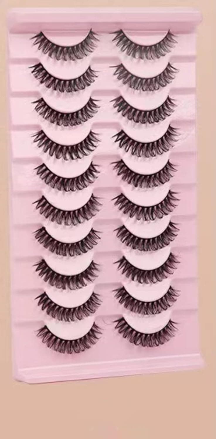 Tinure Updated 6D Eyelashes with Eyeliner Kit and False Eyelashes Cat Eye Wispies Look 8D Short Wispy Fluffy Faux Mink Lashes (FA08)