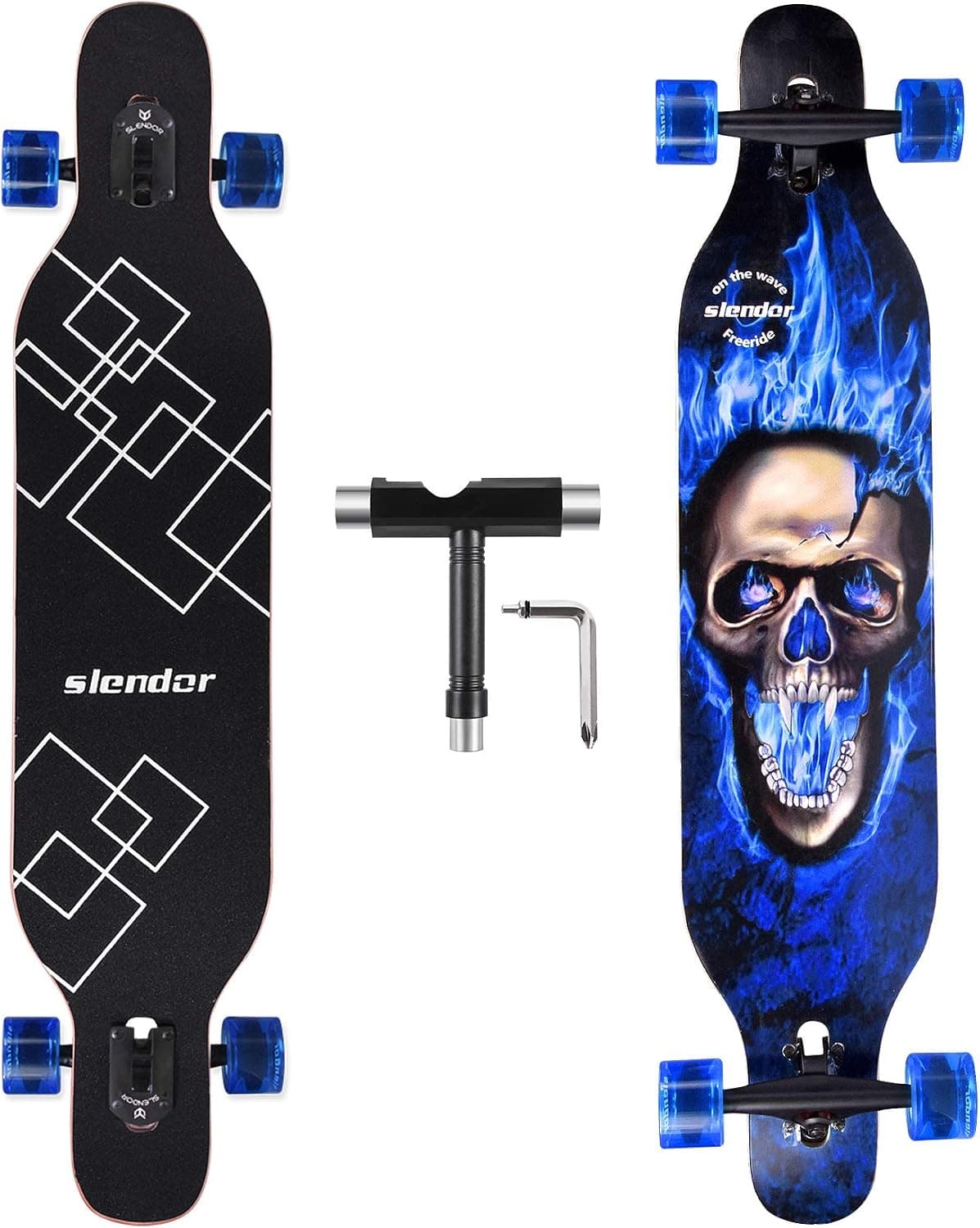 Slendor Longboard Skateboard 42 inch Drop Through Deck Complete Maple Cruiser Freestyle, Camber Concave