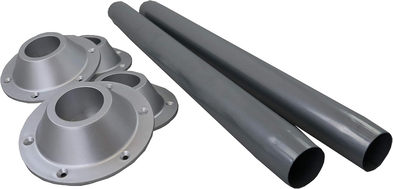 Class A Customs | 2 Pack | 27.5" Silver Metal Table Leg, with 2 Silver Surface Mount Plastic Bases (2 Silver Legs, 4 Silver Surface Mount Bases)