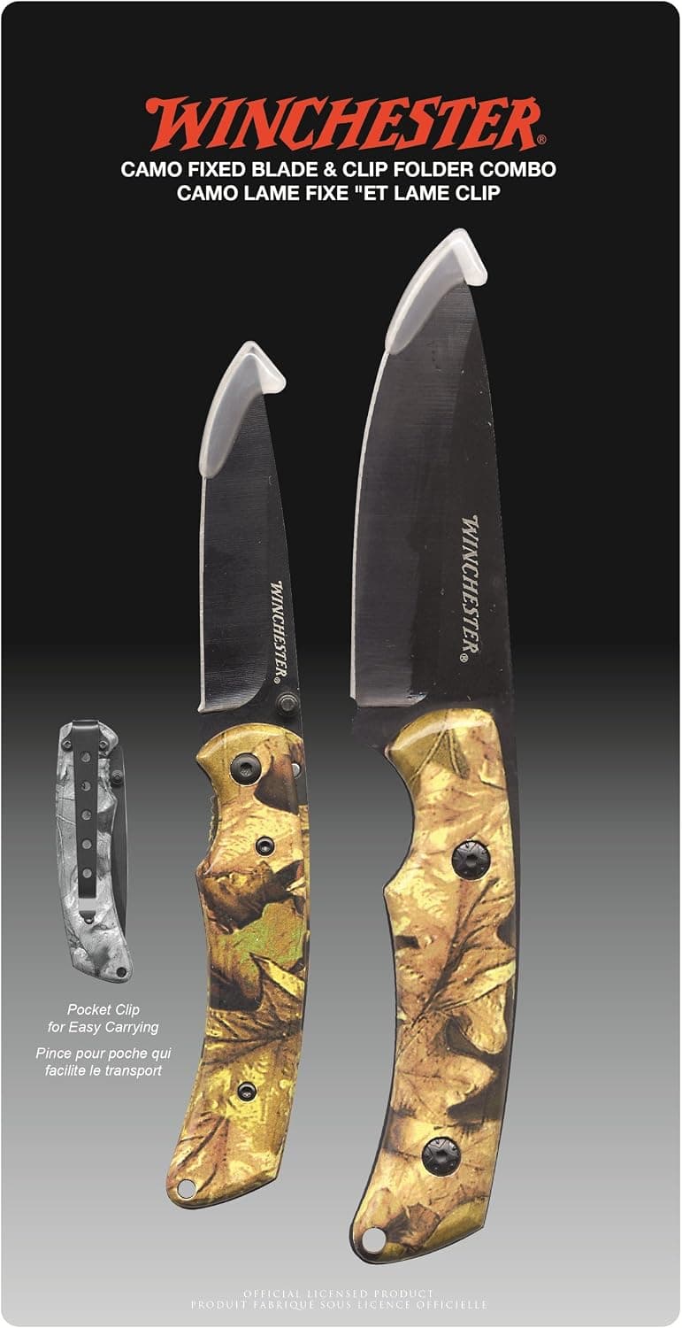 Winchester 31-002401 Knife Set with Camo Fixed Blade and 3-Inch Folder, 2-Piece