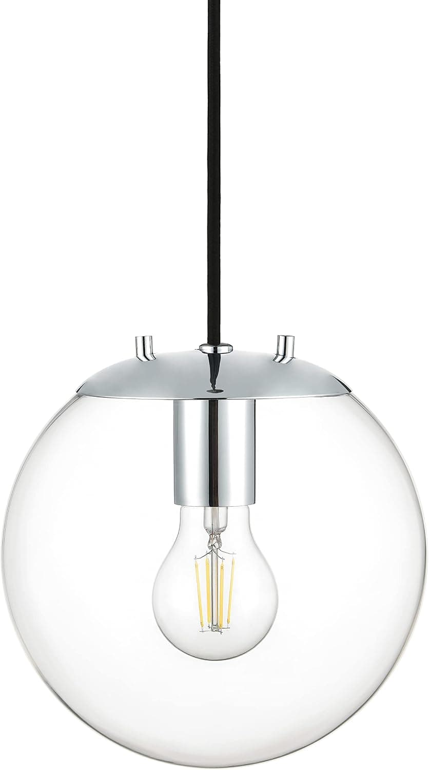 Linea di Liara Sferra Modern Large Glass Pendant Light Kitchen Island Chrome Pendant Lighting Clear Glass Globe Pendant Light Mid Century Hanging Light Fixture, LED Edison Bulb Included, UL Listed