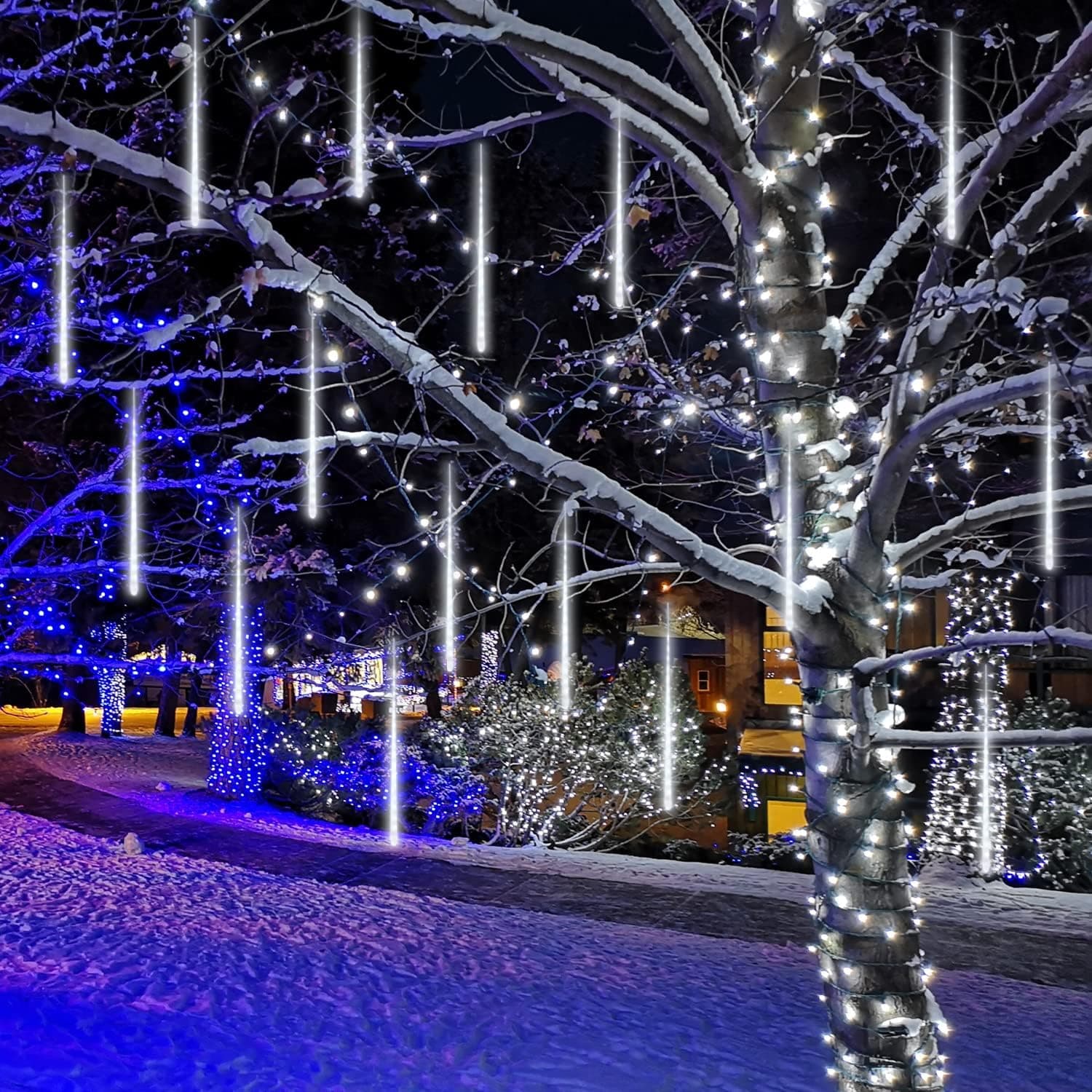 fulong String Lights Meteor Shower Rain Drop Patio Lights, 30 cm 8 Tubes 288 LED Snow Falling Rain Lights Outdoor for Garden Birthday Party Wedding Christmas Decorations (White)