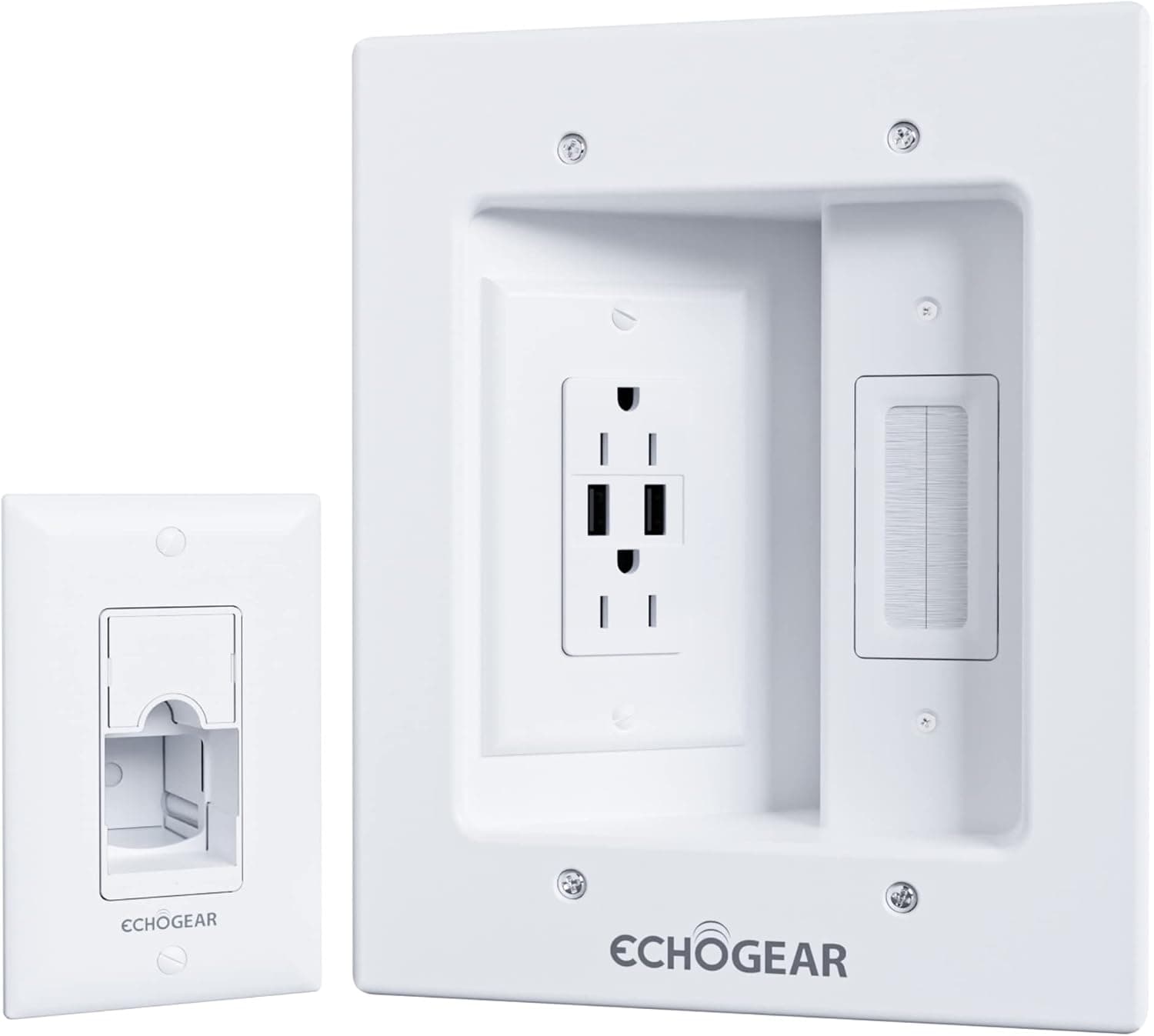 ECHOGEAR TV Cord Hider For Wall Mounted TV With 2X AC Outlets & 2X USB-A Ports - Hide Power Cables & Low Voltage Wires Behind The Wall - Includes Template, Saw, & Low Profile Extension Cord - White