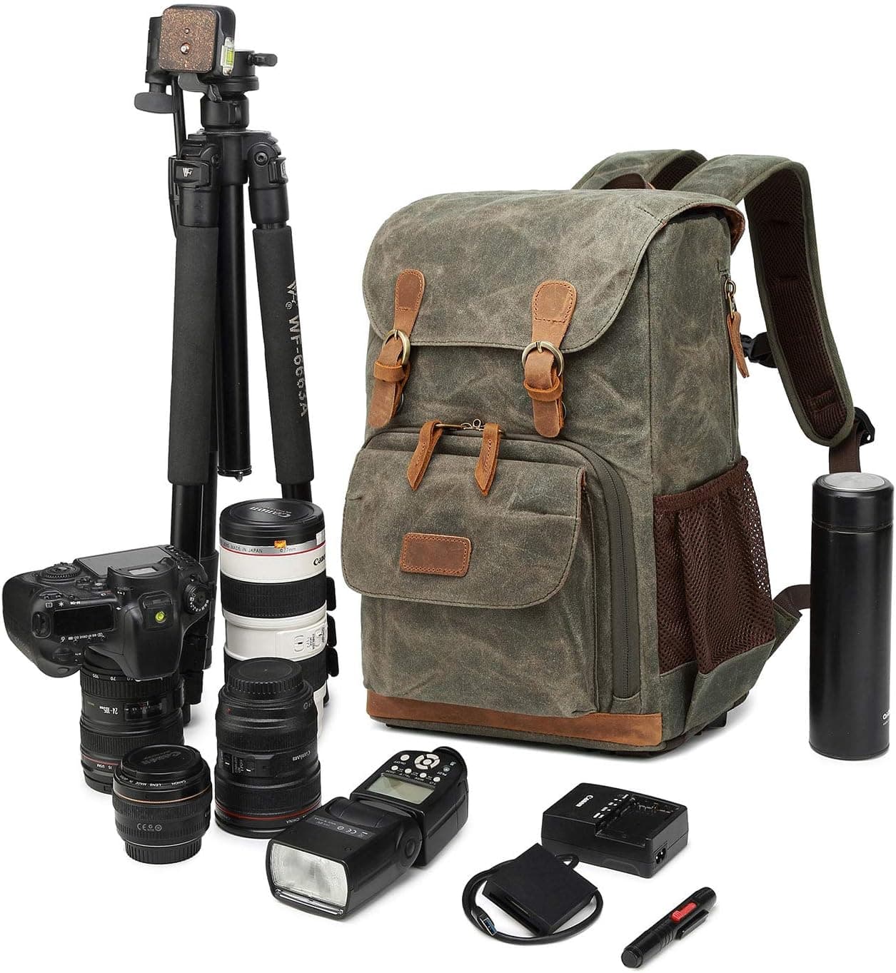 G-raphy Camera Backpack Canvas SLR DSLR Camera Bag Backpack Large Capacity Waterproof Anti-Shock Backpack Hiking for Canon Nikon Fuji and Other Cameras Laptop Ipad, Khaiki