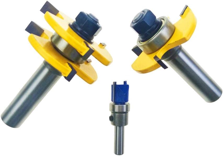 YILE Tongue & Groove 1/2 Inch Shank Router Bit Set 3 Teeth Adjustable T Shape Wood Milling Cutter for Professional & Beginner Carpenters for Doors Drawers Shelves Tables DIY Woodwork
