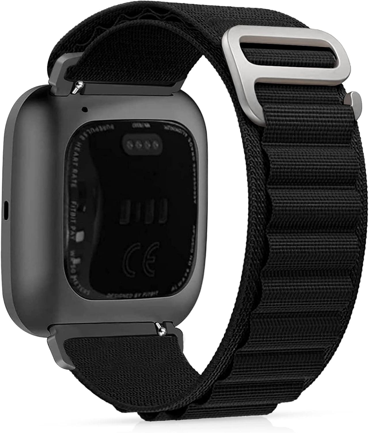 Alpine Loop Band Compatible with Fitbit Versa 2 Bands/Versa/Versa Lite/Versa SE, Replacement Stretch Nylon Sport Strap Woven Titanium G-Hook Wristband for Women Men,Black