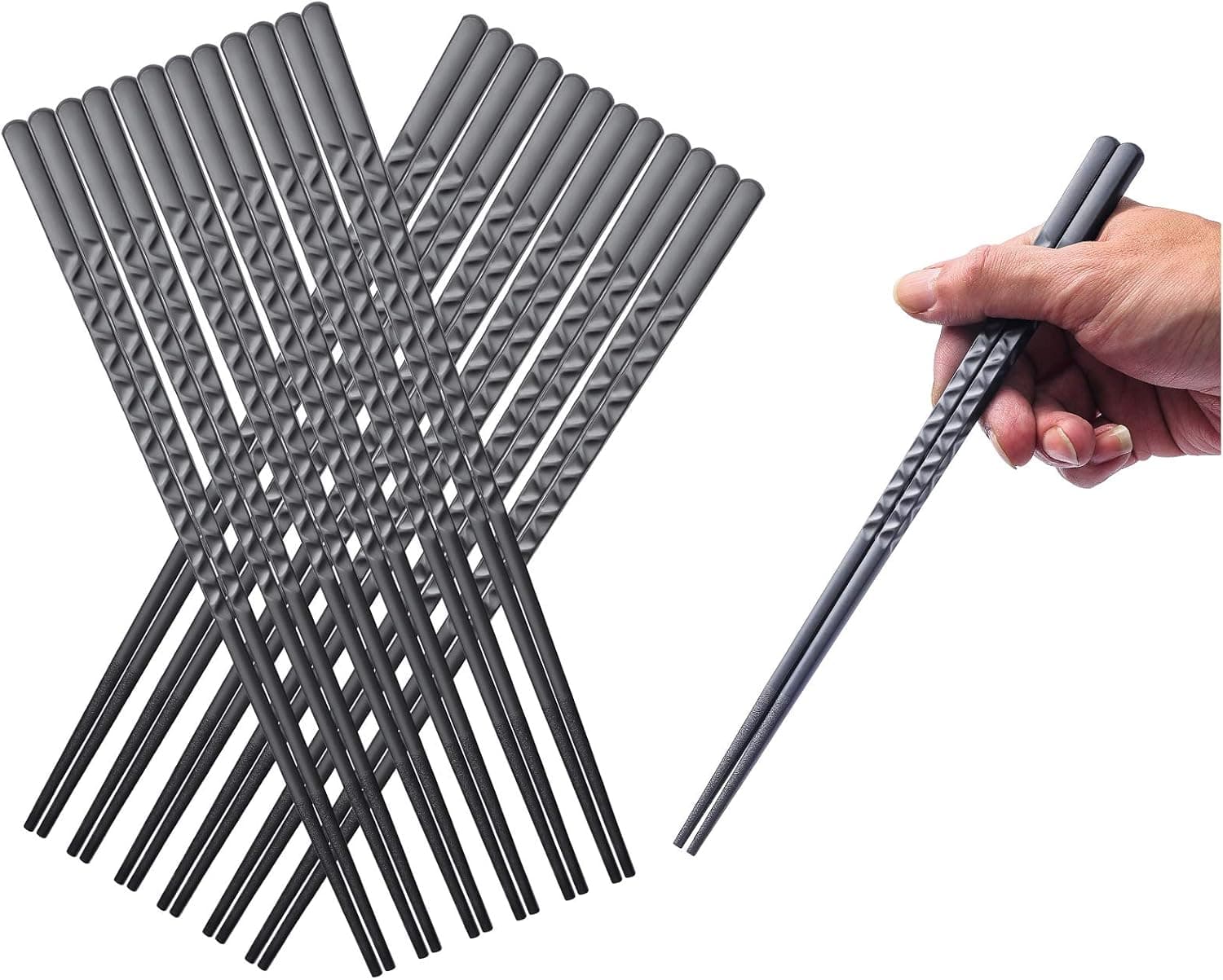 Acrosui 12-pairs Fiberglass Reusable Chopsticks Set Dishwasher Safe 9.5 Inches for Sushi, Noodles and Asian Food