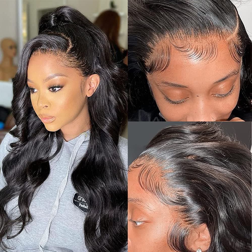 LSYBEAUTY Body Wave Lace Front Wigs Human Hair Pre Plucked with Baby Hair Glueless Lace Front Wigs 160% Density 10A Lace Closure Human Hair Wigs for Black Women Natural Color (18 inch,Body Wave Wig)