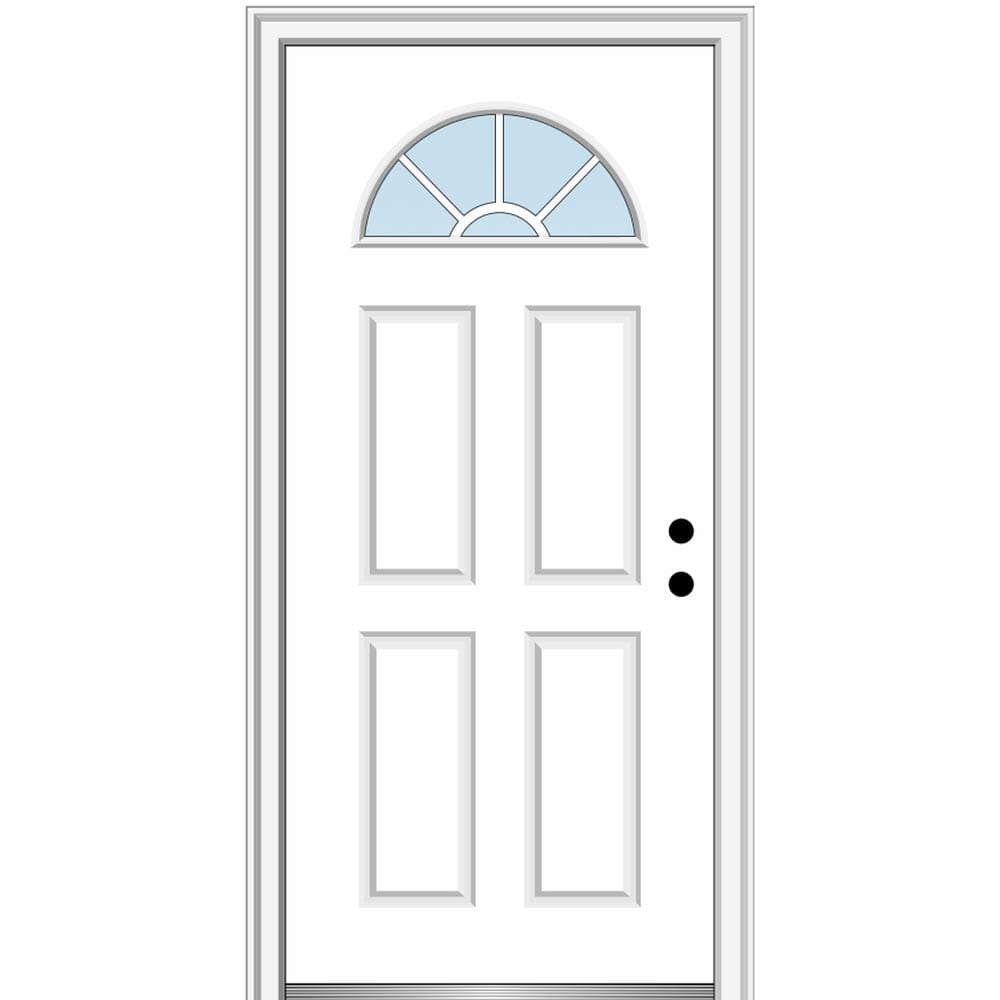 National Door Company ZZ00506L Fiberglass Smooth Primed, Left Hand In-swing, Prehung Front Door, Wagon Wheel 1/4 Lite 4-Panel, Clear Glass, 30" x 80"