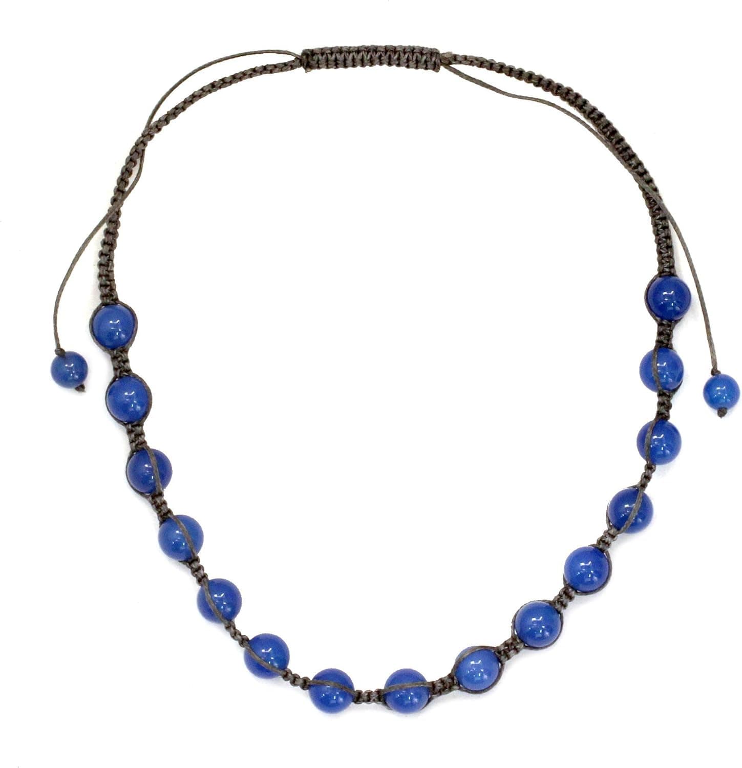NOVICA Adjustable Cotton Macrame Shambhala Style Necklace with Blue Chalcedony, 'Blissful Harmony'