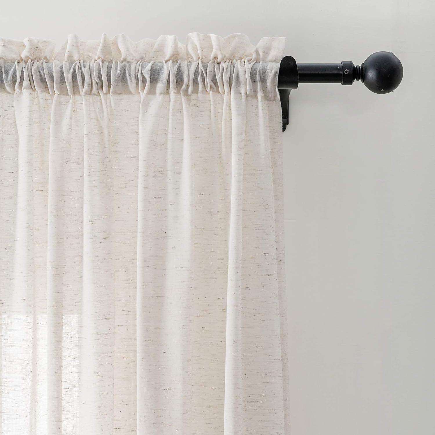 Anjee Sheer Kitchen Curtains 45 Inches Length Linen Curtain for Bedroom Semi Voile Window Drapes Burlap Rod Pocket Drapery 2 Panels Home Decor, 52x45 Inches