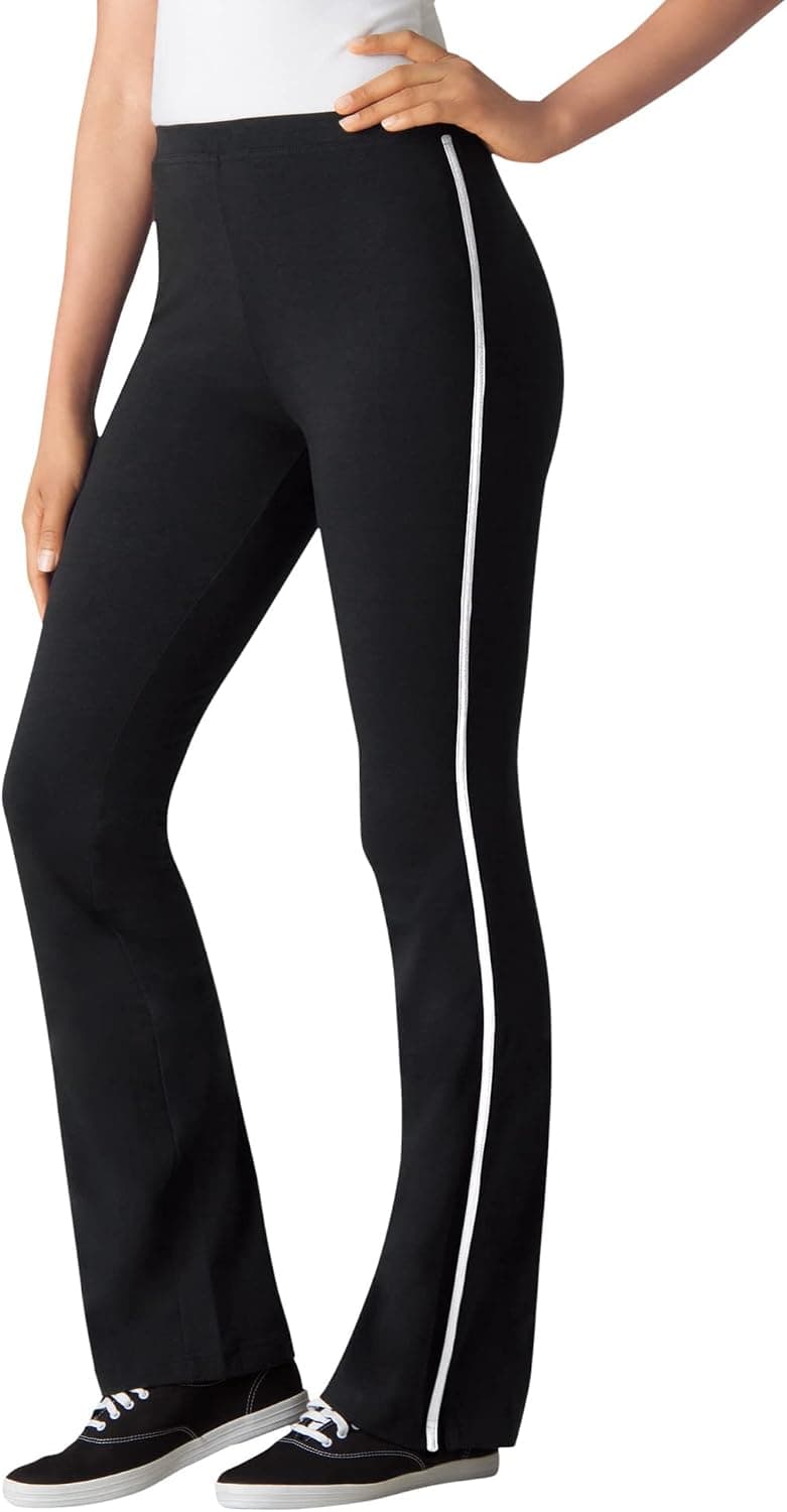 Woman Within Women's Plus Size Tall Stretch Cotton Side-Stripe Bootcut Pant