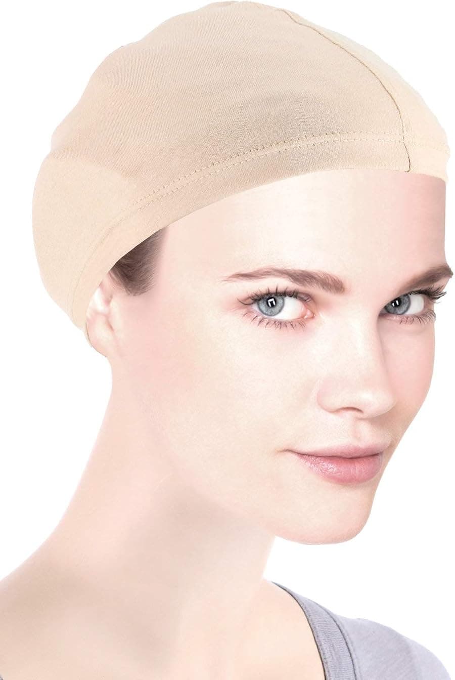 Turban Plus Cotton Wig Liner Cap Beige Soft Comfy Breathable for Women Chemo Cancer Hairloss