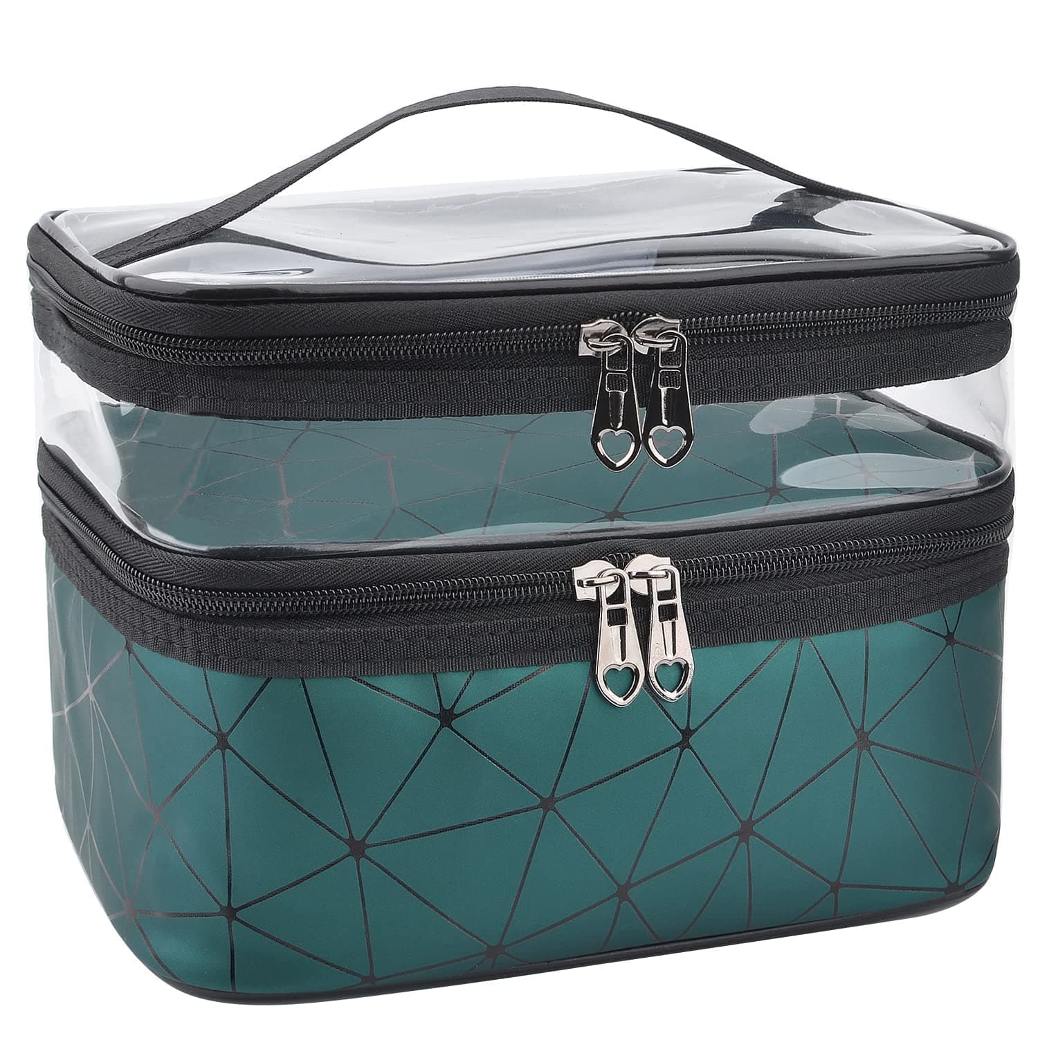 MKPCW Makeup Bag Double layer Travel Cosmetic Case Make up Organizer Toiletry Bag (Dark green)