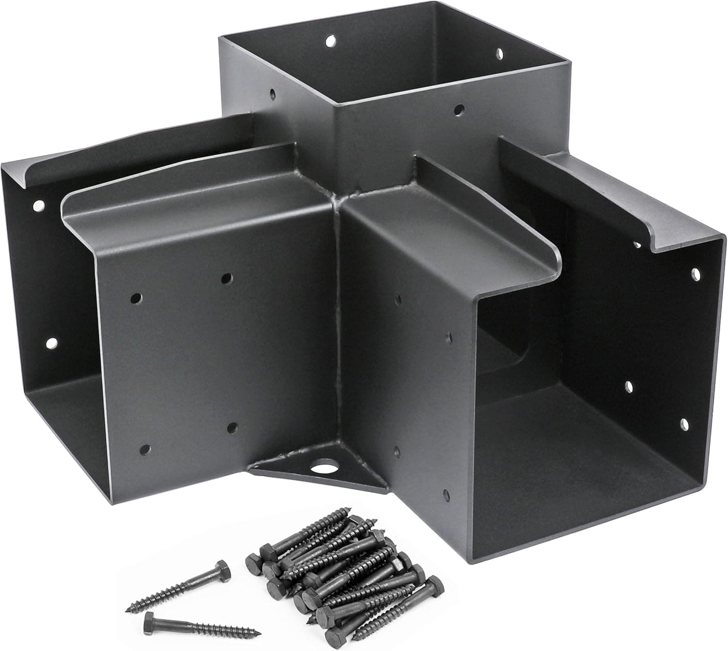 Antsky 4 Pack Stainless Steel 3-Way Right Angle Corner Brackets with Screws for 6x6inch(Actual: 5.5x5.5inch) Wood Beams，Pergola/Gazebo Kit (Black Finish)