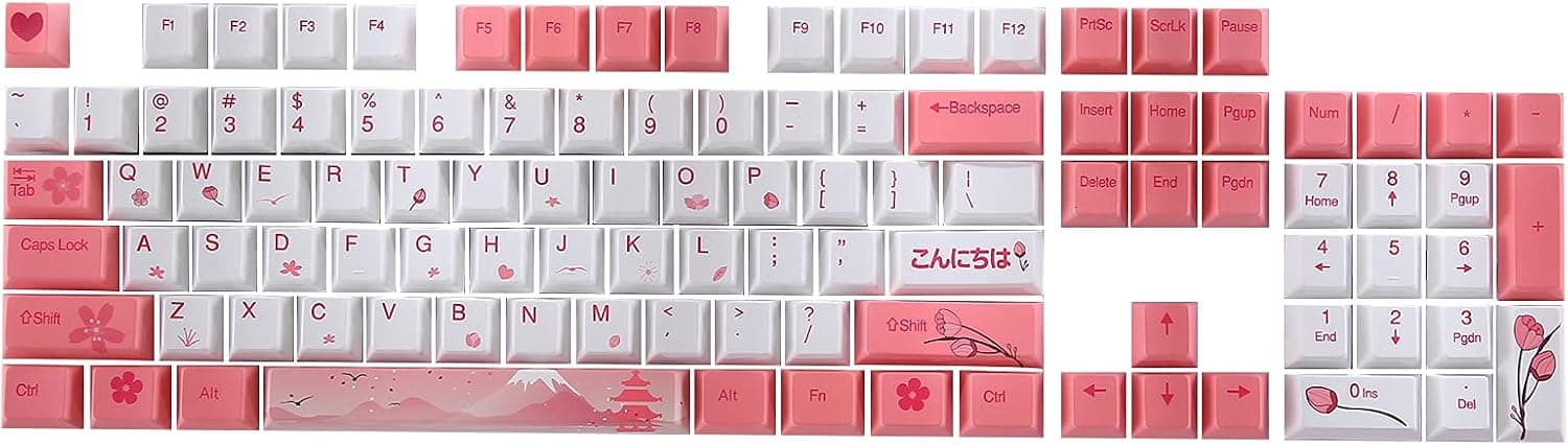 HZGAMER PBT Keycaps, 60 87 104 Key Double Shot PBT Keycap Set with Translucent Layer, for Mechanical Keyboards, Full 104key Set, OEM Profile, English (US) Layout - Cherry Powder