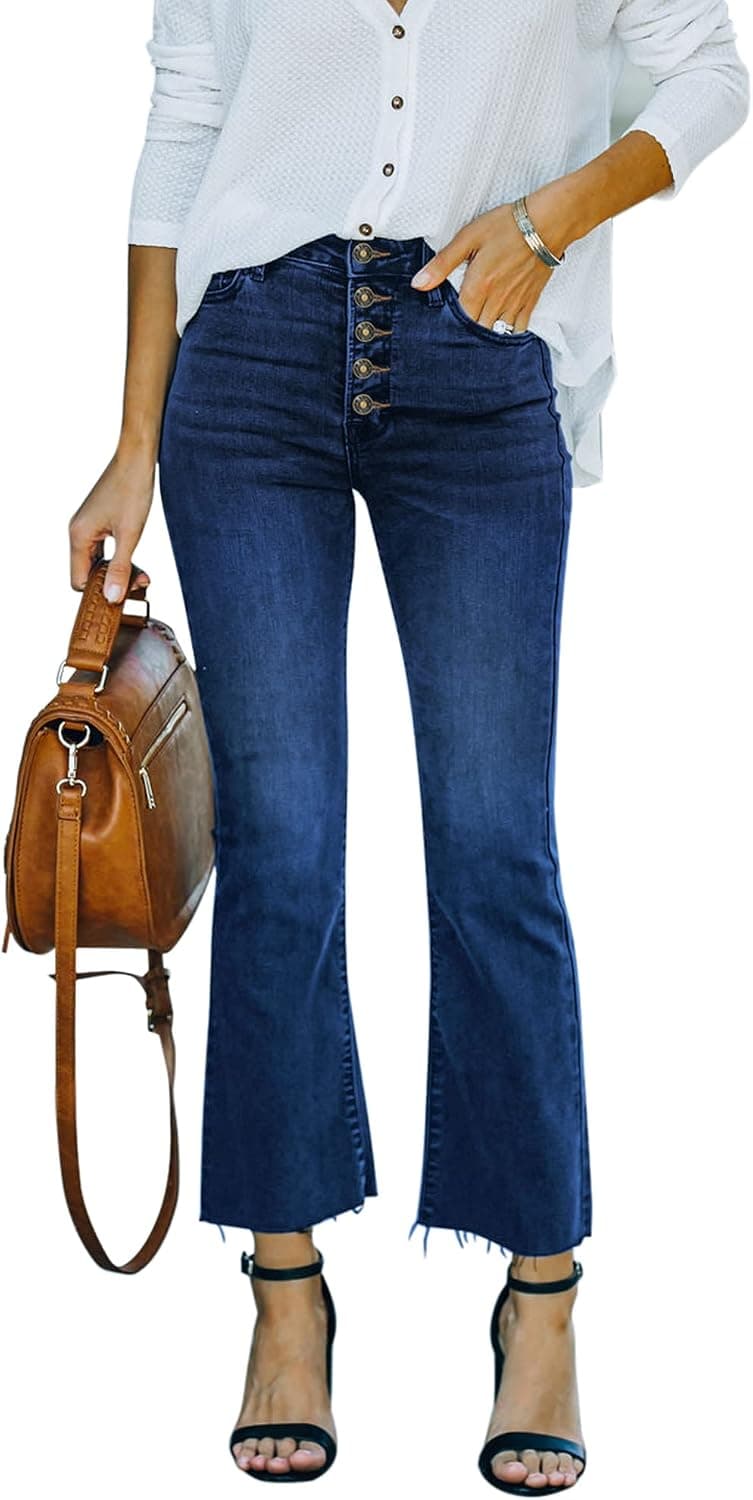LOOKUB Women's High Waisted Crop Flare Jeans for Women Cropped Bell Bottom Jeans for Women Denim Pants with Live Hem