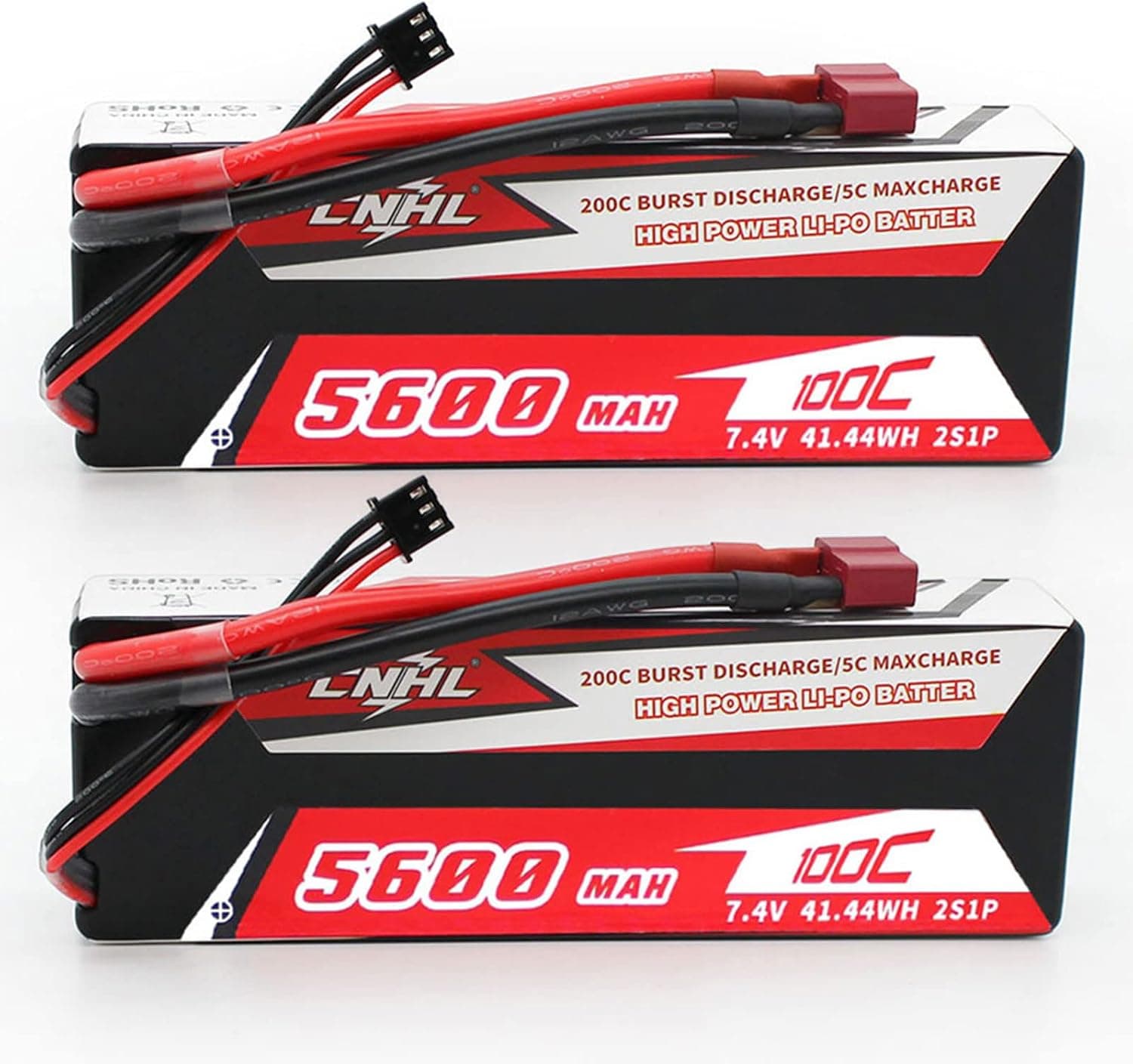 CNHL 2S Lipo Battery 5600mAh 100C 7.4V RC Battery with Deans Plug for RC Car,Drag/Crawler/Truck/Boat, RC Truggy Buggy Tank,1/8 1/10 1/12 RC Vehicles Multi-Motor Hobby DIY Parts(2 Packs)