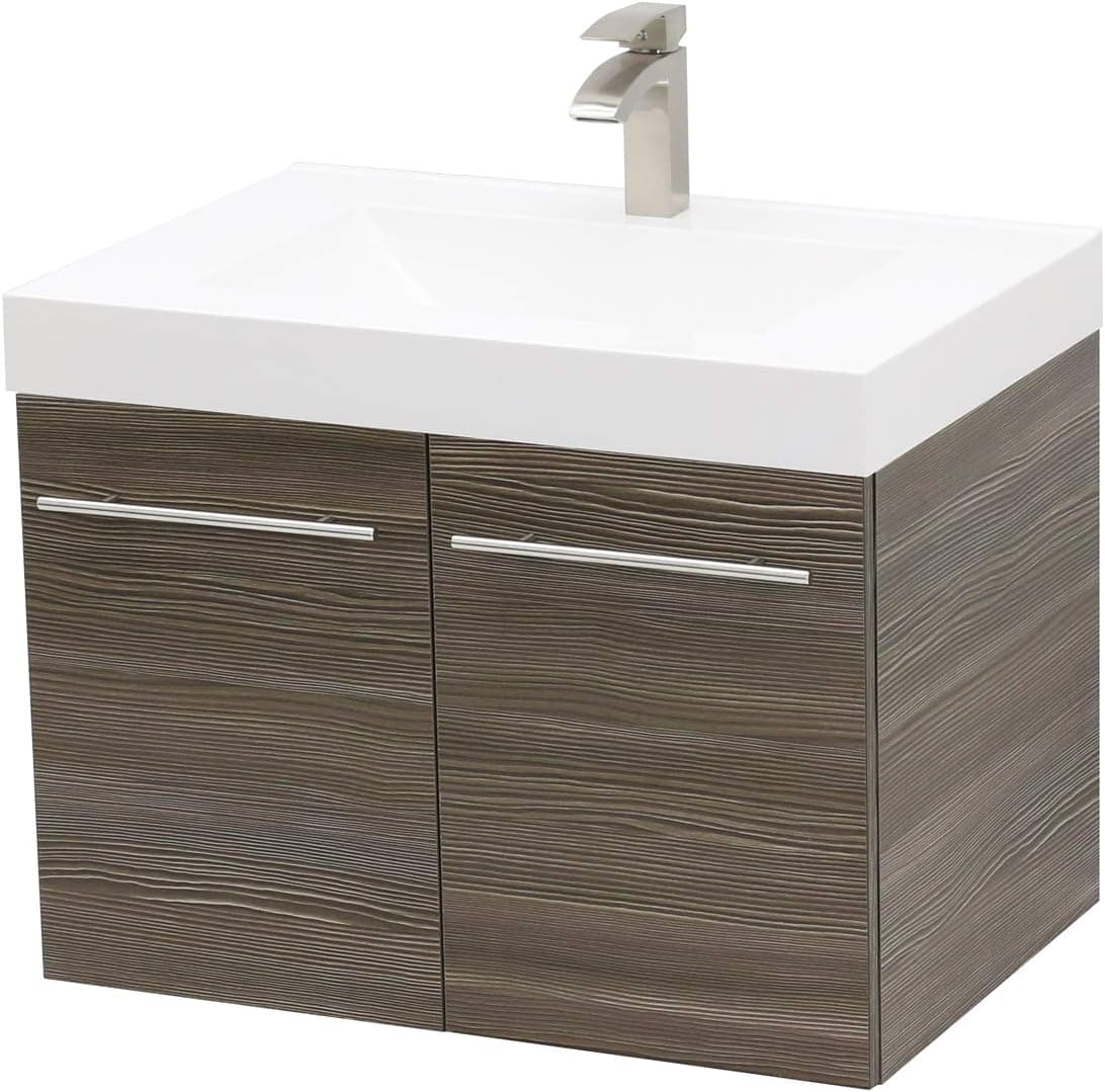 WINDBAY Wall Mount Floating Bathroom Vanity Sink Set. Taupe Vanity, White Integrated Sink Countertop - 35.25"