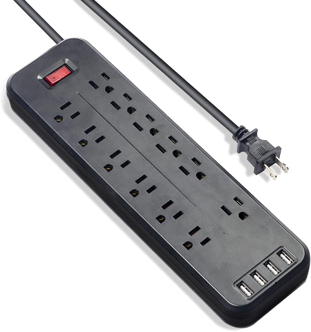 12 Outlets 4 USB-2 Prong Power Strip Surge Protector (1400 Joules), Polarized 2 Prong to 3 Prong Outlet Adapter, Extension Cord for Non-Grounded Outlets