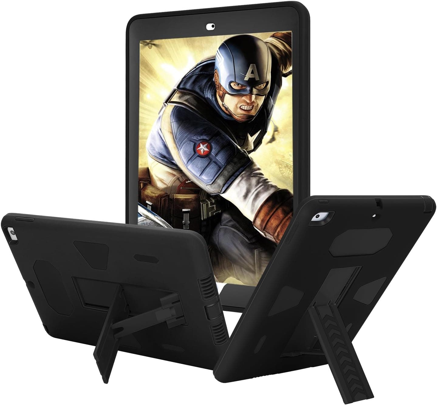 The New iPad 2017,iPad 9.7 Case,HAIKE Three Layer Armor Defender Full Body Protective Case Cover new ipad 2017 Heavy Duty Tough Rugged Hybrid Stand Shockproof Case (Black+Black)