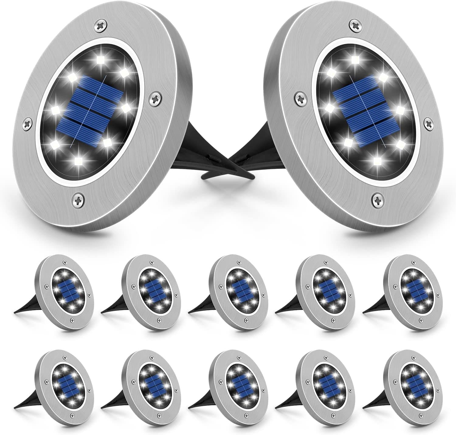 GELPAL Solar Ground Lights, 8 LED Bright Solar Garden Lights Outdoor Waterproof Disk Lights, Solar in-Ground Landscape Lights for Pathway Walkway Yard Deck Driveway Patio Lawn, 12 Pack, Cool White