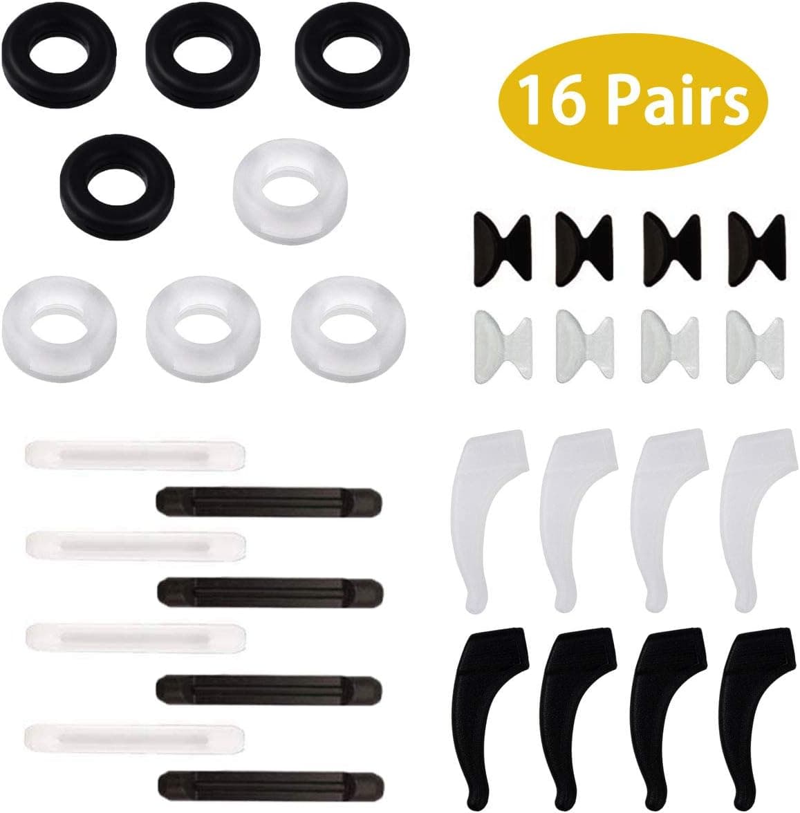 16 Pairs Eyeglass Retainer,Comfortable Silicone Anti-Slip Round Eyeglass Retainers,Silicone Nose Pads for Sunglasses, Reading Glasses, Eyeglass Strap Holder, Ear Hook,Eyeglass Temple Tips for Sports