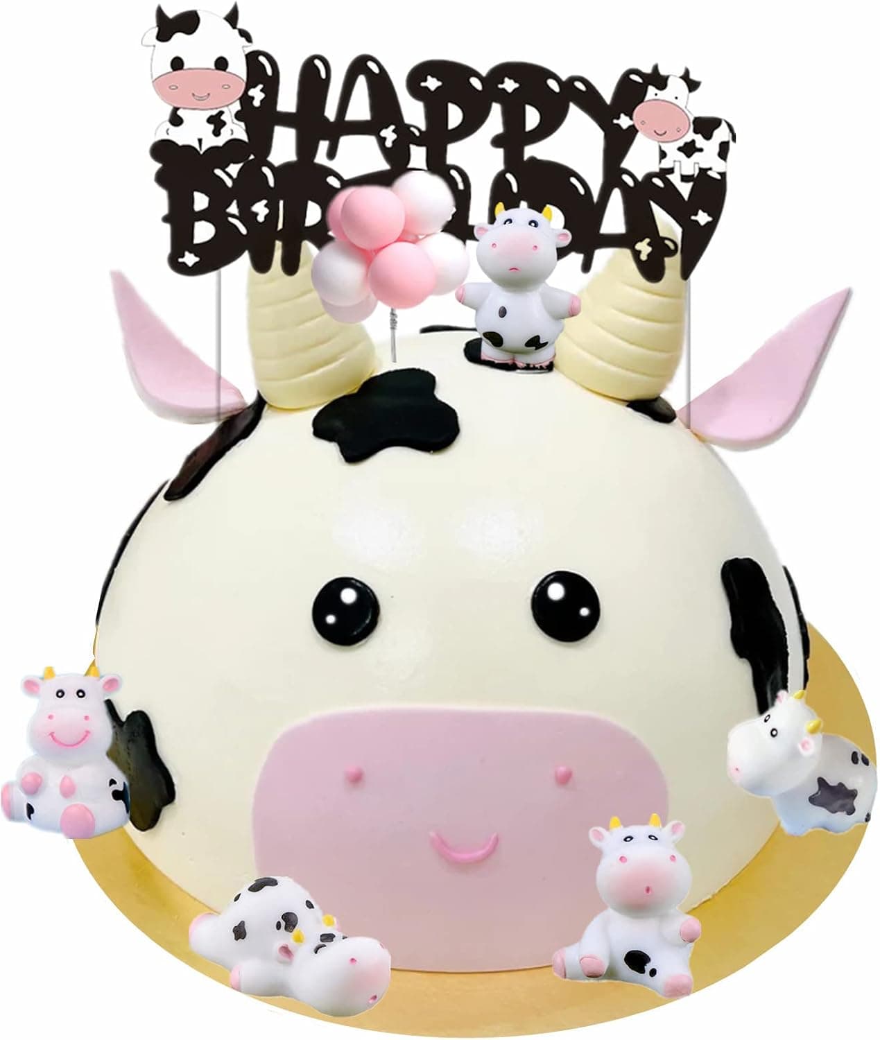 14PCS Cow Cake Topper Set Cute Cow Miniature Toys cow flag cake topper clay balloons for Christmas Birthday Gift Desk Decoration Fairy Garden Miniature Moss Landscape Decoration DIY Cow Ornaments.