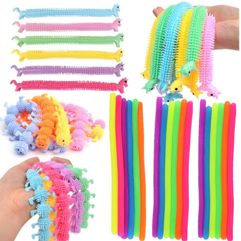 Abitor 30Packs(Monkey Noodles x 18, Unicorn Noodles x 6，Worms Noodles x 6, Stretchy Strings Monkey Noodles) Fitness Stretching Size:20CM,Stretches to 9 Feet