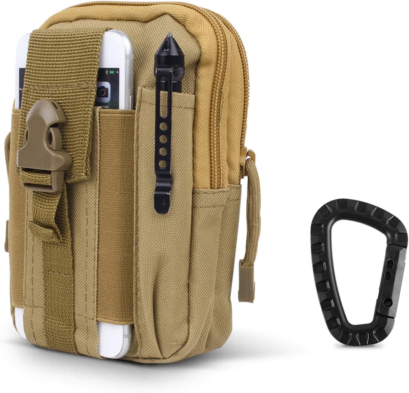 AIRSSON Universal Tactical Molle Pouch EDC/EMT Gear Tool Gadget Belt Outdoor Waist Bag Pocket Organizer with Cell Phone Holster for iPhone X Samsung S8 & Less Than 6.2" Smartphone+Carabiner