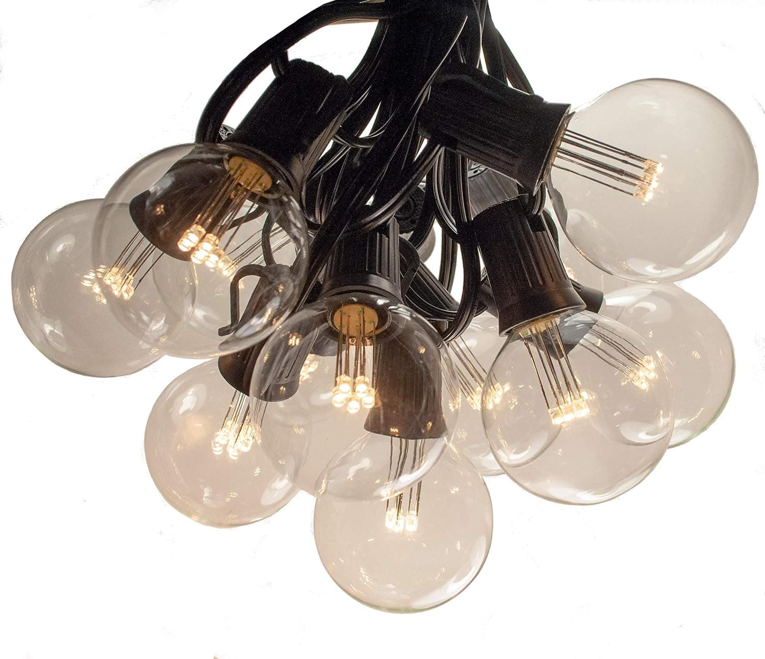 Hometown Evolution, Inc. 25 Foot G50 Globe Led String Lights - G50 Clear 2" LED Bulbs - Black Wire (+ 1 Free Spare) for Patio, Bistro, Cafe, Backyard and Party Lighting