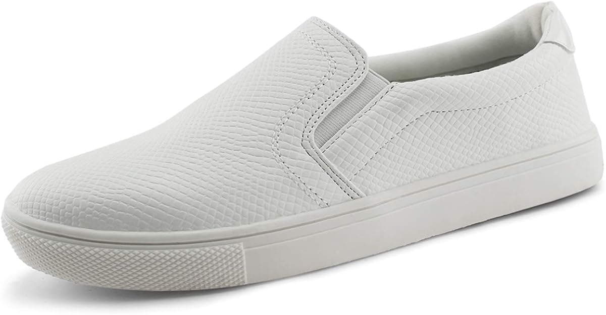 JABASIC Women Breathable Slip On Sneakers Loafers Flat Shoes (10 M,White)