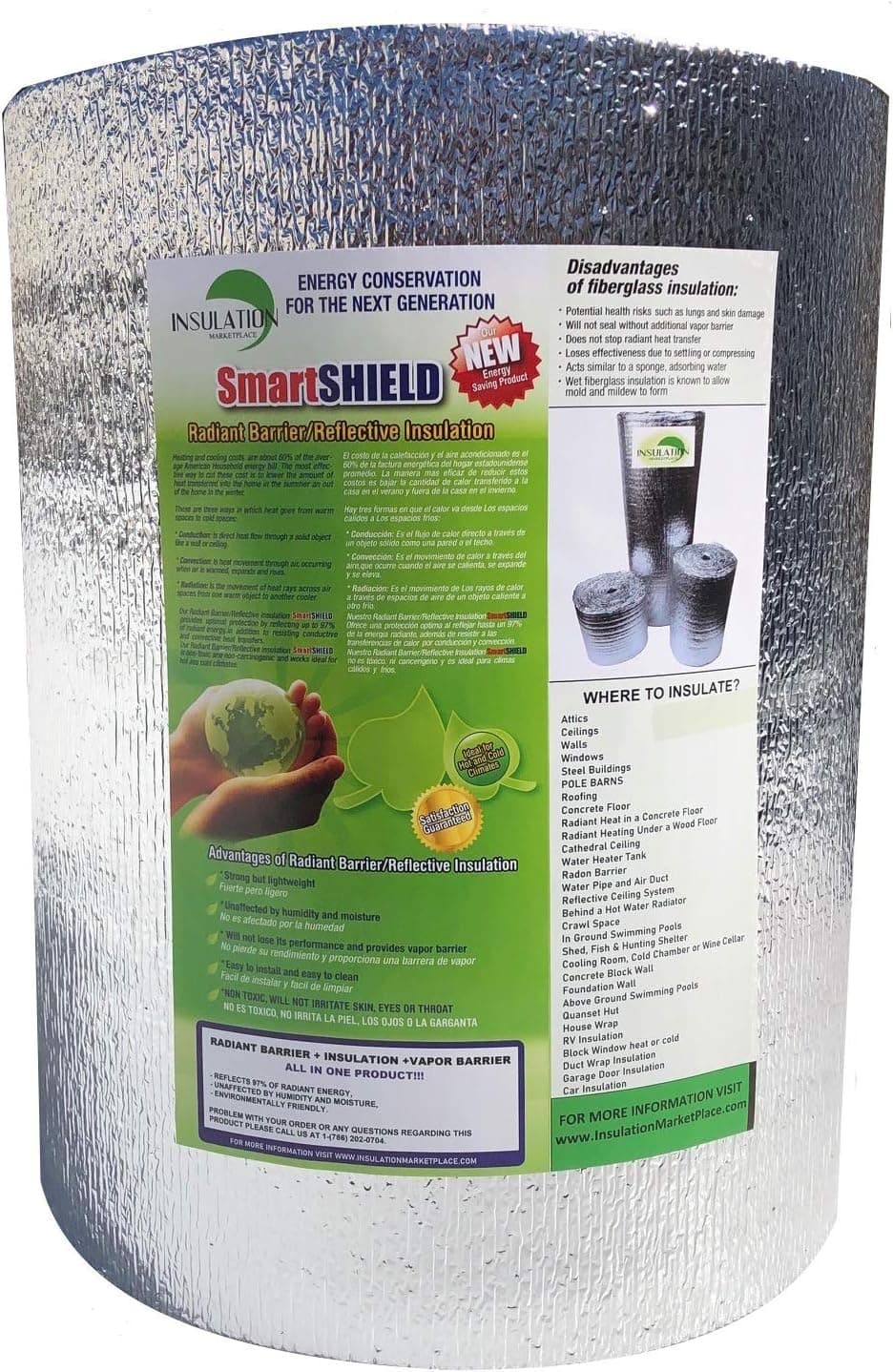 SmartSHIELD -5mm 48''X50ft Reflective Insulation Roll, Foam Core Radiant Barrier, Thermal Foil Insulation - Engineered Foil