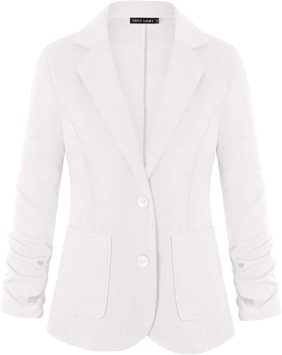 Unifizz Womens Casual Office Blazers 3/4 Sleeve Two Buttons Front Jakcets Pockets Office Blazers Suit Lightweight Jacket #White,Size L#