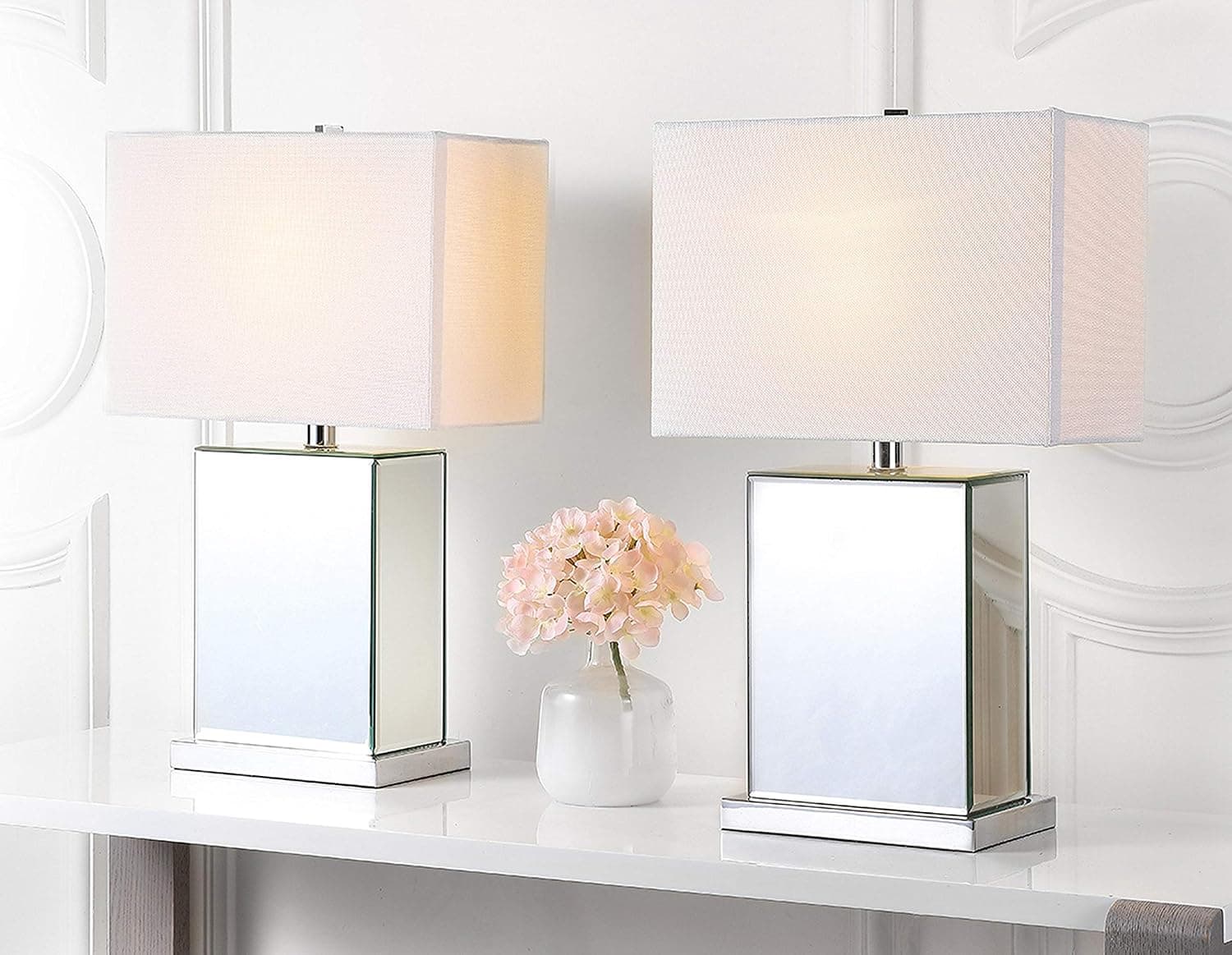SAFAVIEH Lighting Collection Dana Mirror Chrome Rectangle Shade 23-inch Bedroom Living Room Home Office Desk Nightstand Table Lamp Set of 2 (LED Bulbs Included)