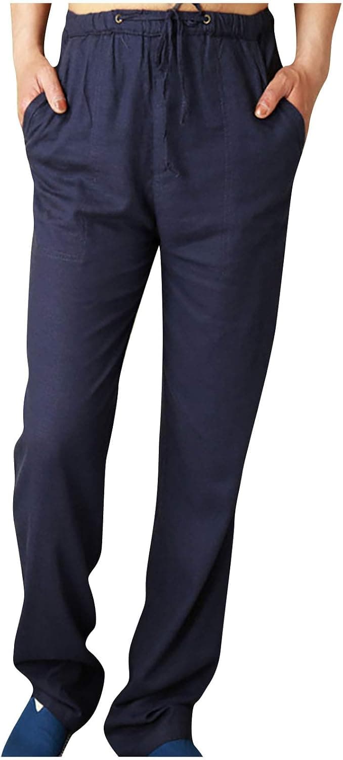 FORUU Joggers for Men 2021,Fashion Cotton Linen Pants Plus Size Casual Elastic Waist Pockets Long Pants Loose Sweatpants