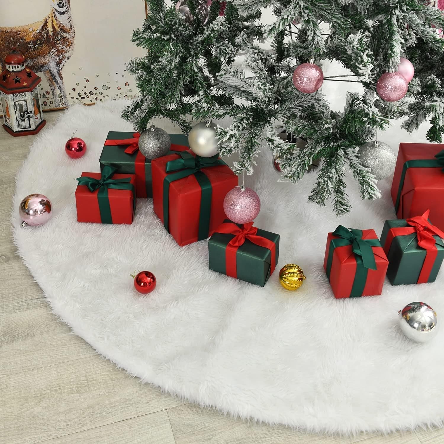 LYENDOS Christmas Tree Base, White Tree Skirt,Christmas Tree Skirt 48 Inch,Christmas Tree Base Cover,Plush Skirt Decoration for Merry Christmas Party…