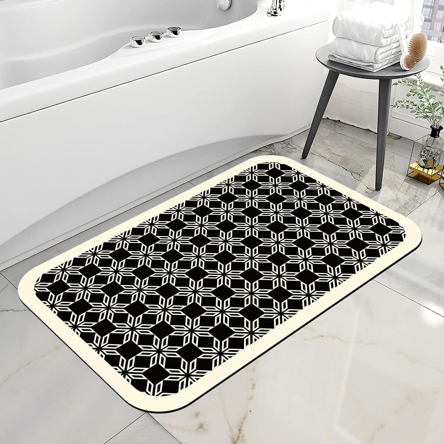 Homarkable Black Vintage Bathroom Rugs, Super Absorbent Floor Mat, PU Quick Drying Thin Bathroom Rugs fit Under Door, Rubber Non Slip Bath Mat Set for Bathroom Kitchen Doormat Décor (20x32 Inch)
