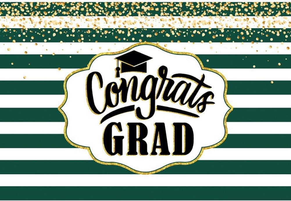 Yeele 10x8ft Congrats Grad Backdrop Golden Spots Green White Stripes Decorations Banner Graduation Party Backdrop Class of 2021 Party Supplies Banner Vinyl Photo Photography Background Props