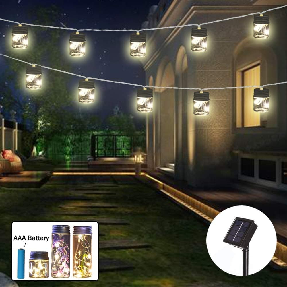 Obrecis Novelty Solar Mason Jar String Light for Patio, Firefly Starry Jar LED Fairy Lights Outdoor Solar Garden Light Hanging for Yard, Lawn, Party Decorations-15ft(Mason Jar)