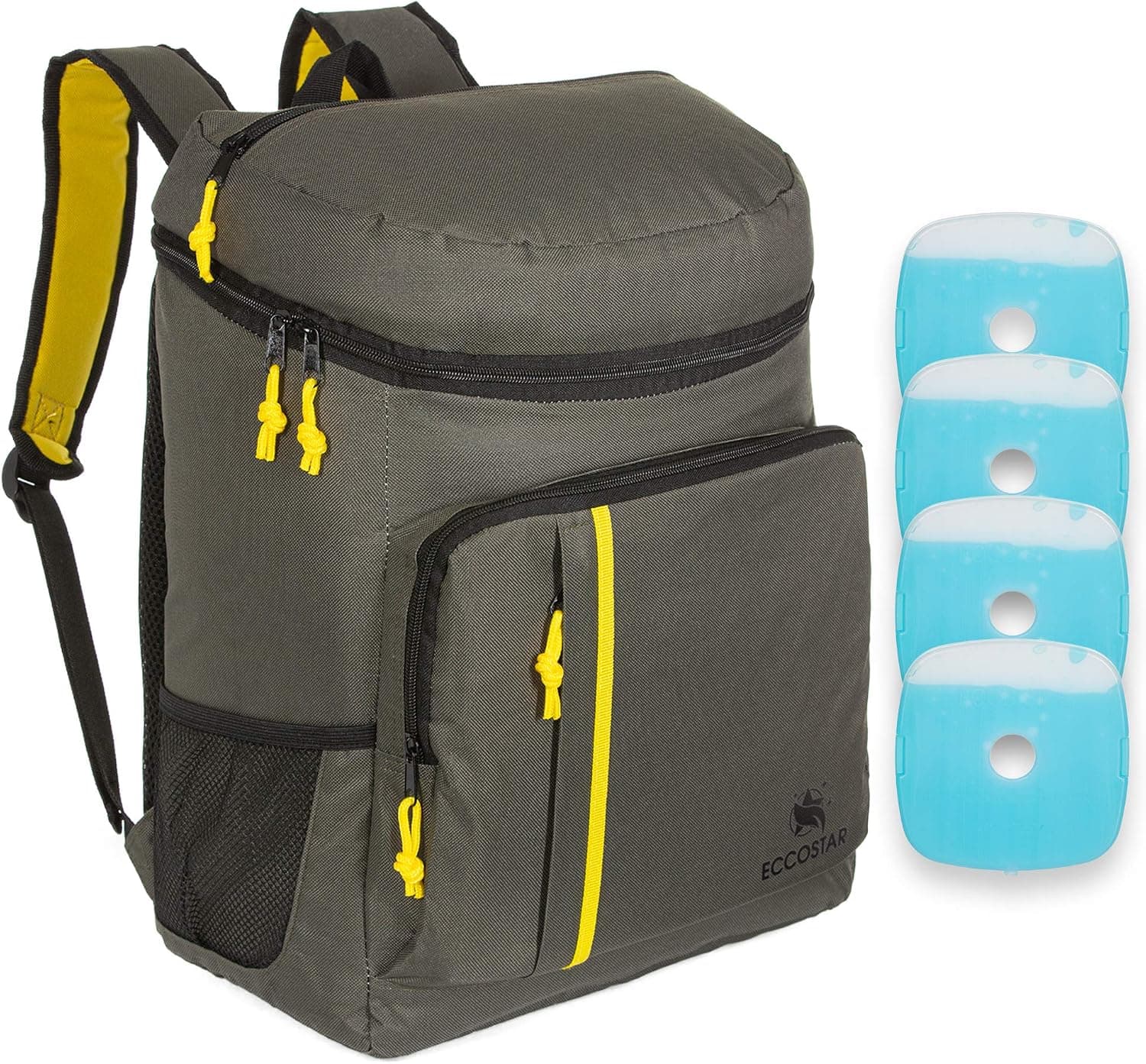 Eccostar Insulated Leak proof Soft Cooler Backpack with 4 Slim Blue Ice Packs, Lightweight Bag for Lunch Picnic Fishing Hiking Camping Park Beach and Day Trips